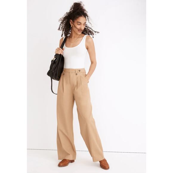 Madewell Harlow Wide Leg Pants Womens 12 Beige Khaki Lyocell Pleated High Rise - Picture 16 of 16